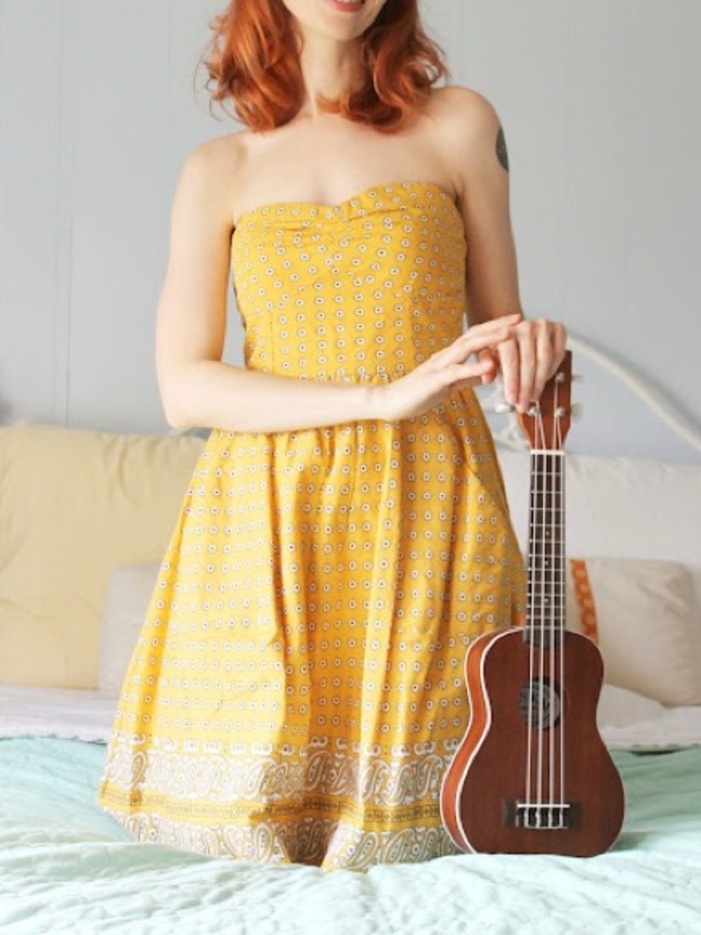 Girls from Savoy Anthropologie Sz 6 Yellow Mustard strapless dress GUC
